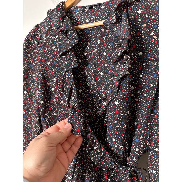 Madewell Womens Silk Ruffle-Hem Wrap Top in Starry Night Size XS - Picture 3 of 10